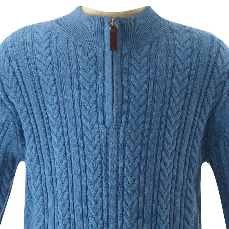 Blue Half-zip Cable Knit Sweater