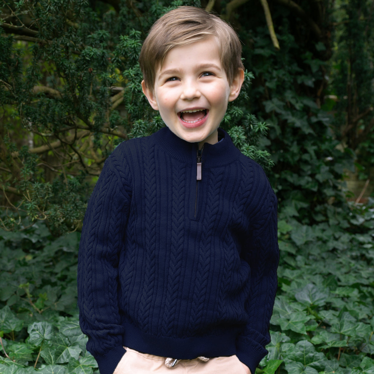 Navy Half-zip Cable Knit Sweater