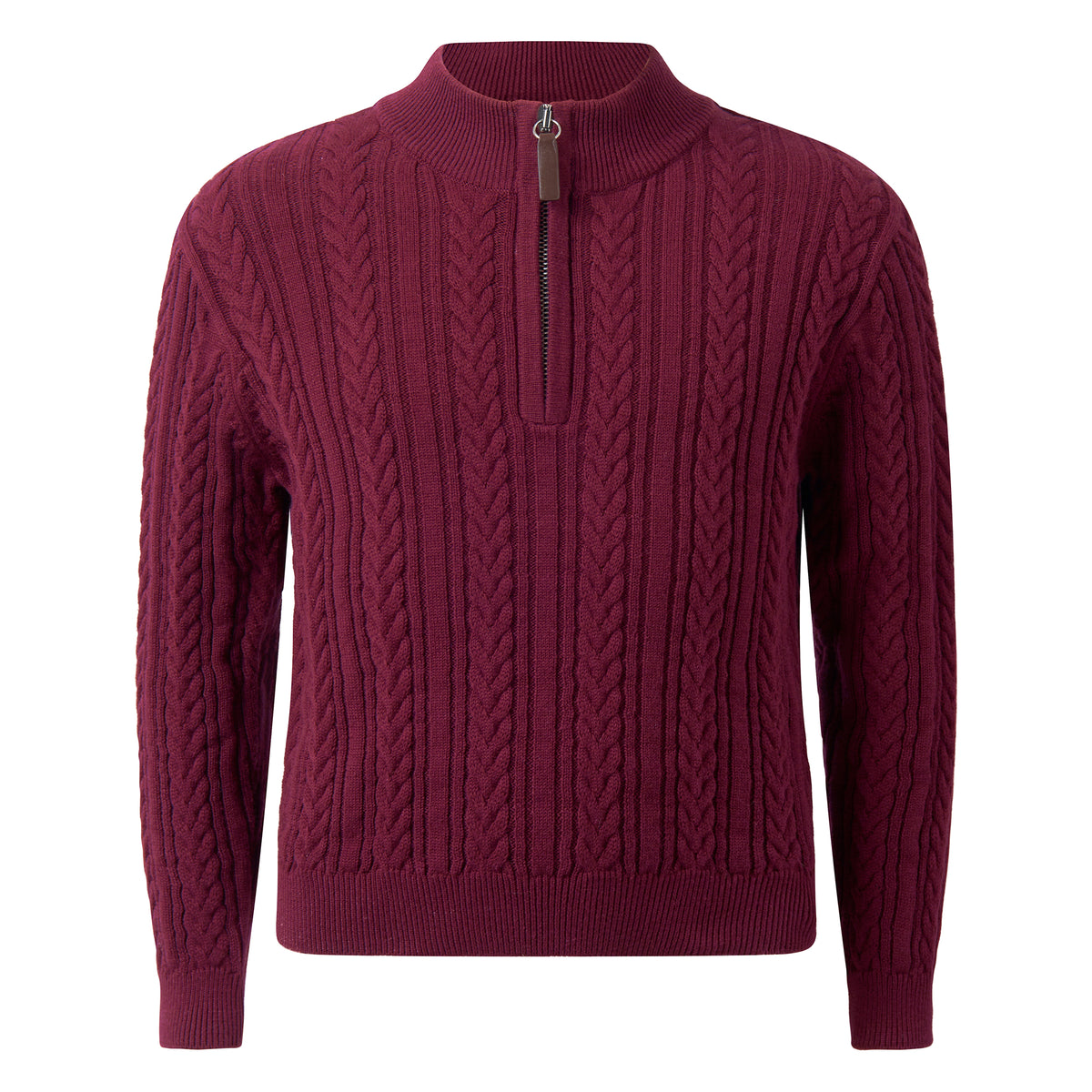Burgundy Half-zip Cable Knit Sweater