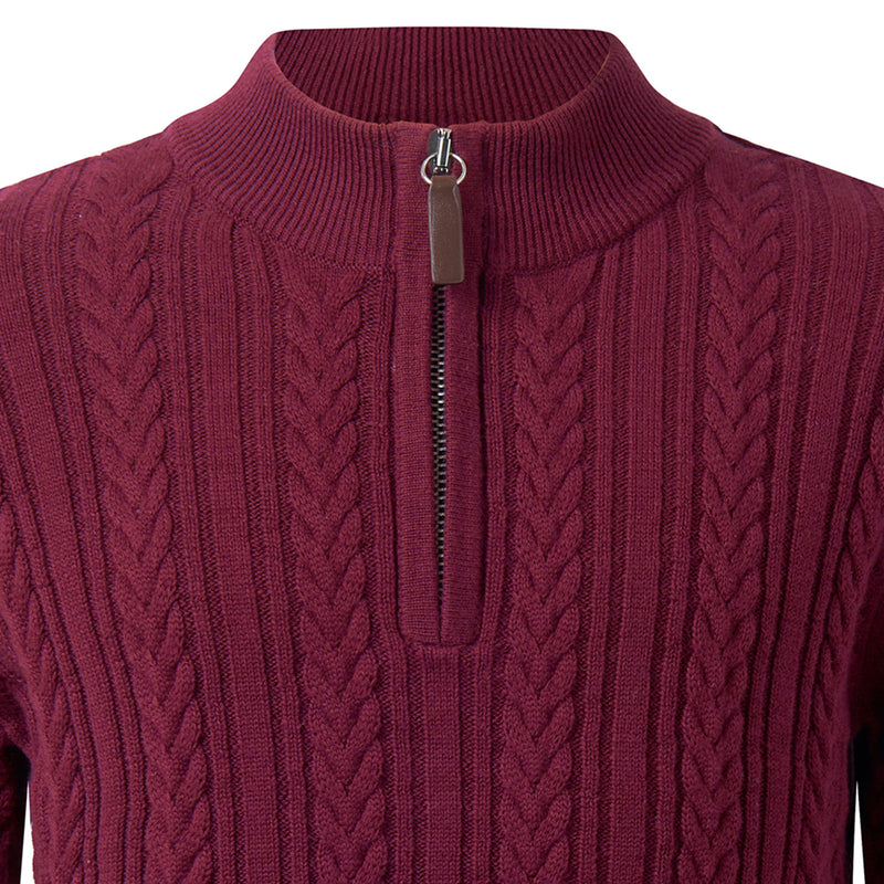 Burgundy Half-zip Cable Knit Sweater