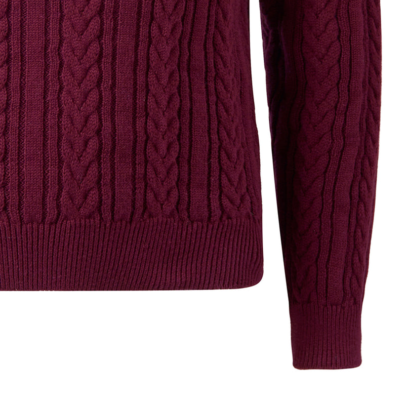 Burgundy Half-zip Cable Knit Sweater