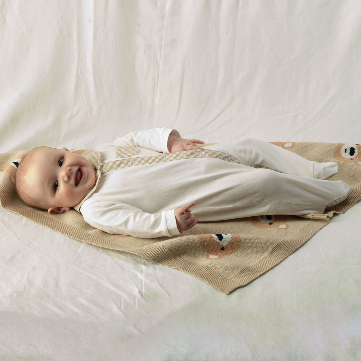 Beige Gingham Check Babygro