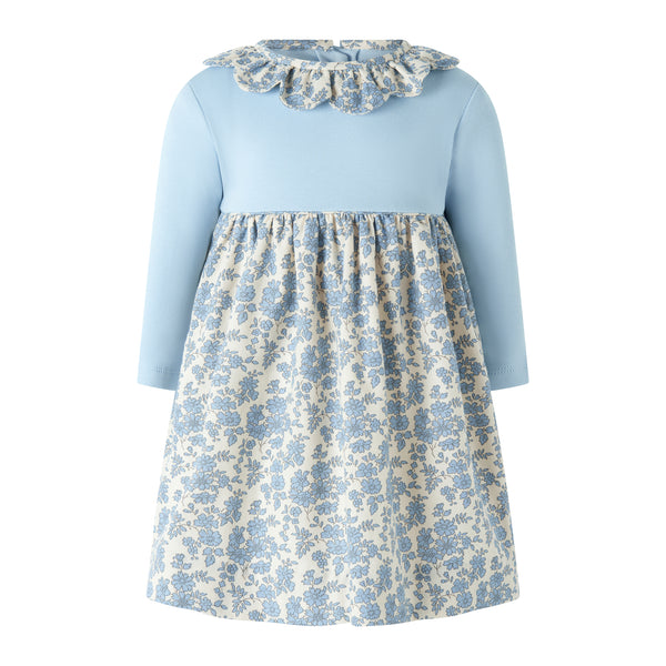 Blue Floral Frill Collar Dress