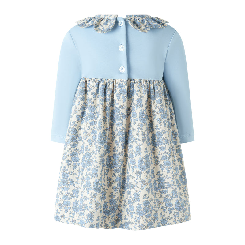 Blue Floral Frill Collar Dress