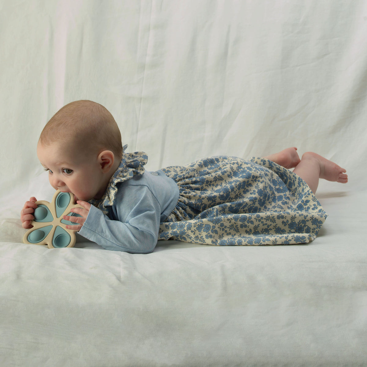 Blue Floral Frill Collar Dress