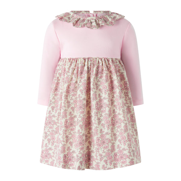 Pink Floral Frill Collar Dress