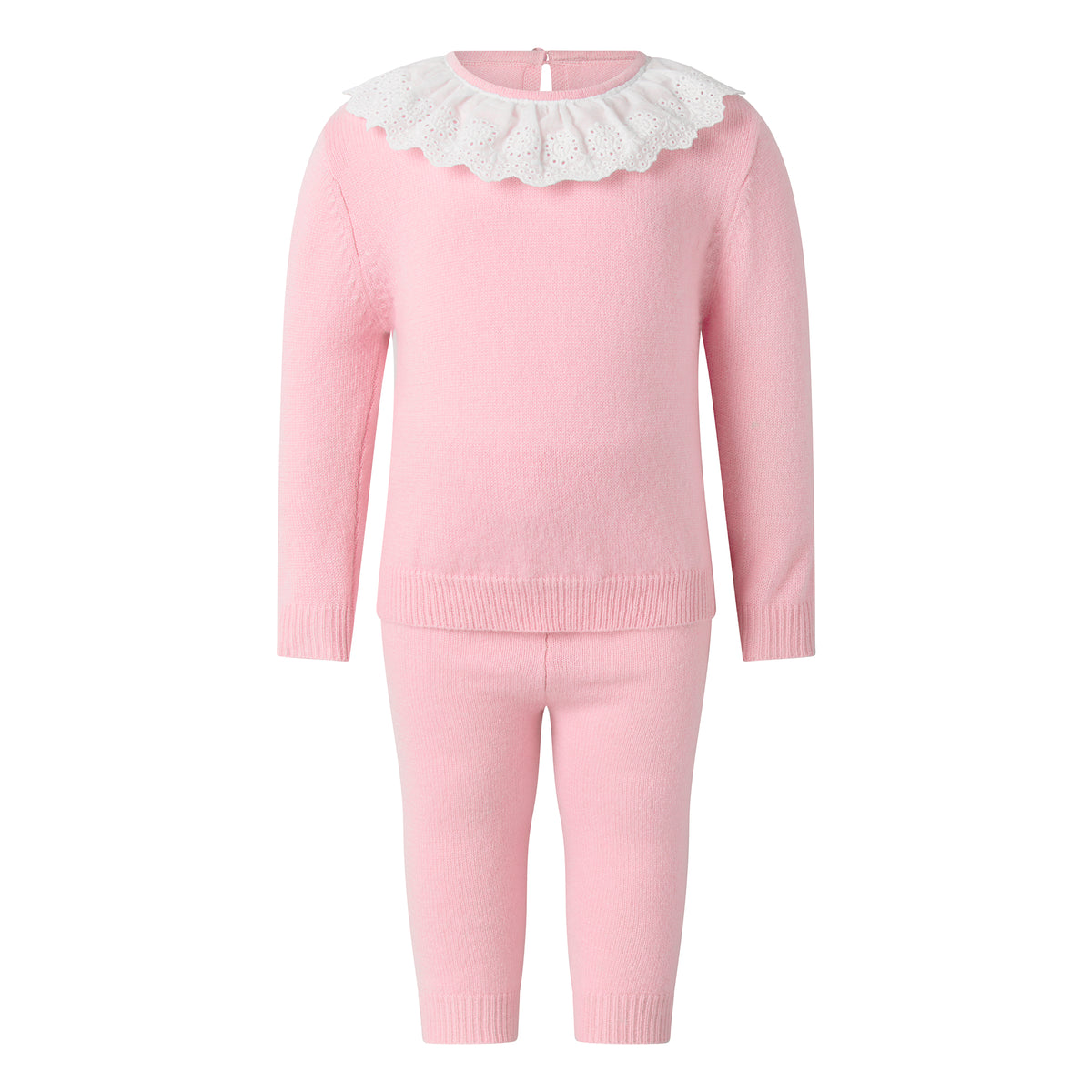 Pink Cashmere Set with Broderie Collar