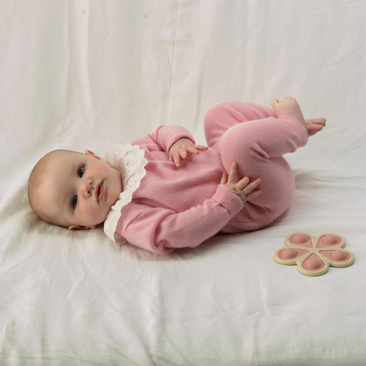 Pink Cashmere Set with Broderie Collar