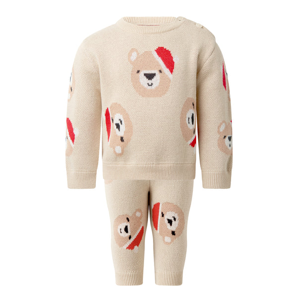 Santa Teddy Bear Knit Sweater & Leggings Set