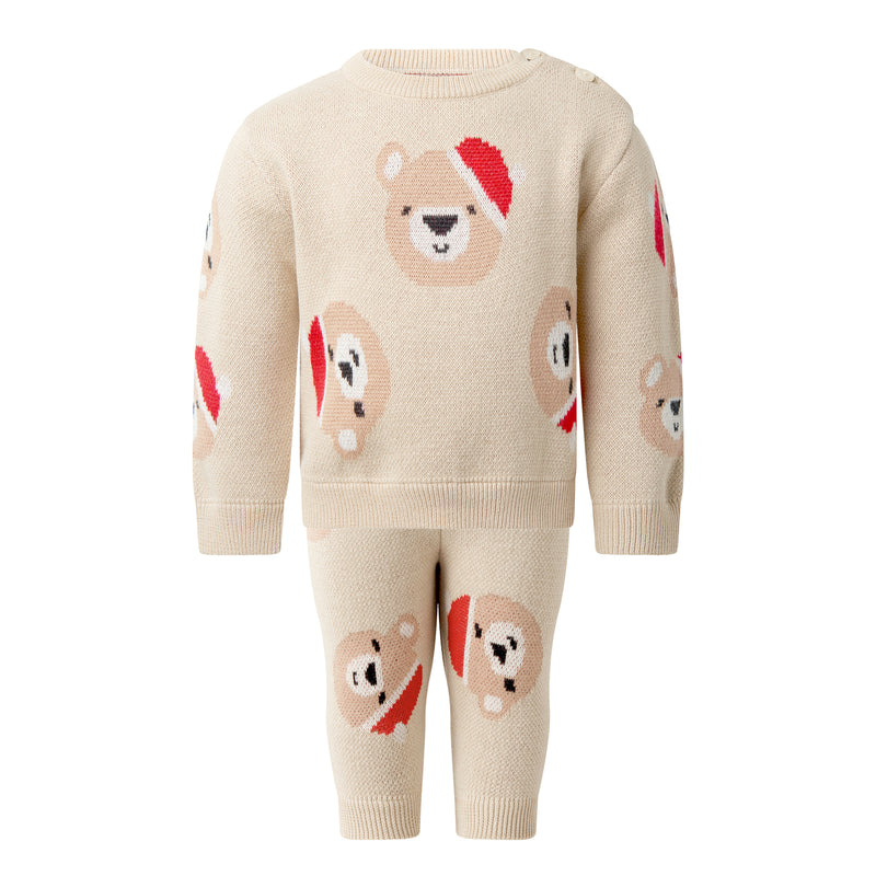Santa Teddy Bear Knit Sweater & Leggings Set