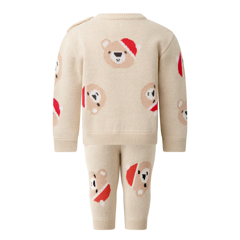 Santa Teddy Bear Knit Sweater & Leggings Set