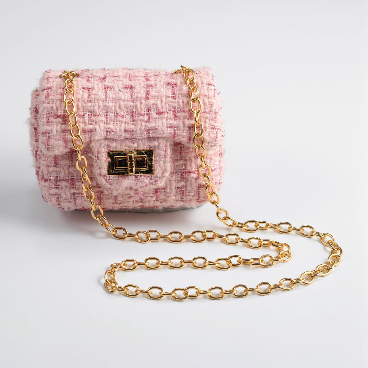Pink Tweed Crossbody Bag