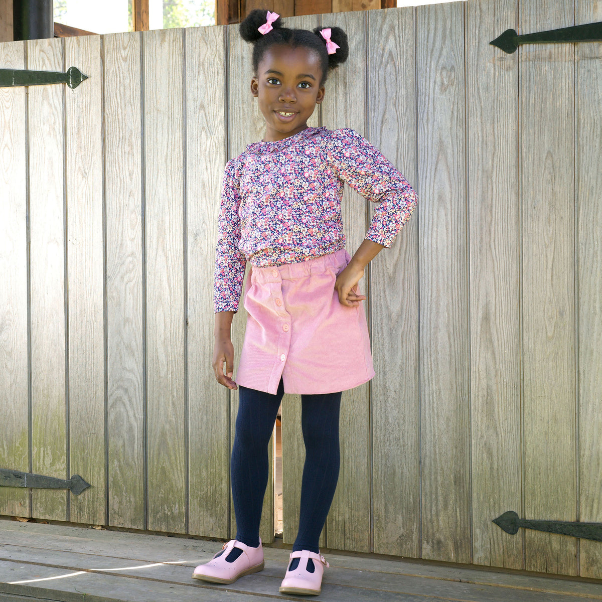 Pink Corduroy Button-front Skirt