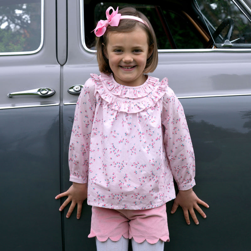 Pink scalloped shorts on sale
