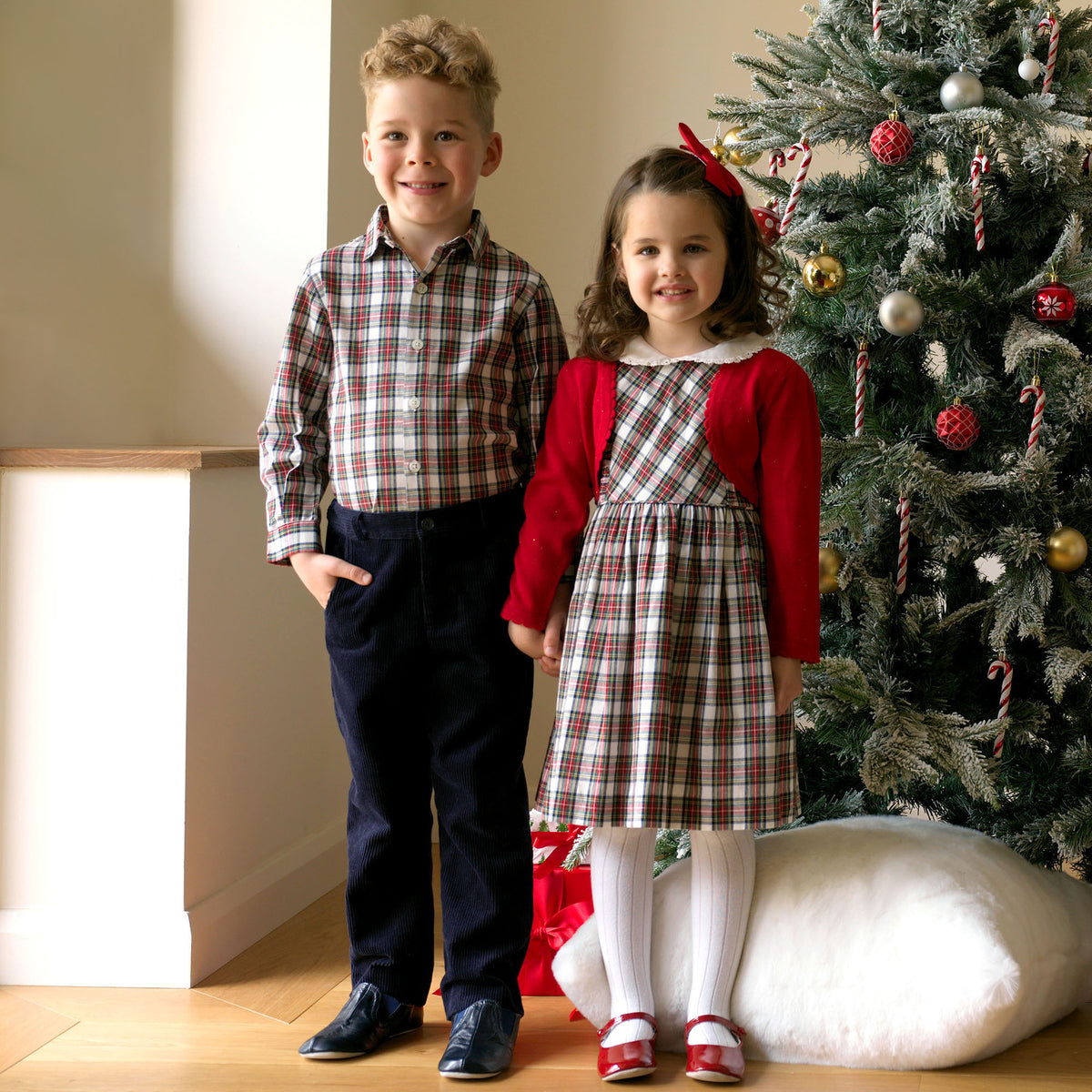 Ivory Tartan Frill Front Dress