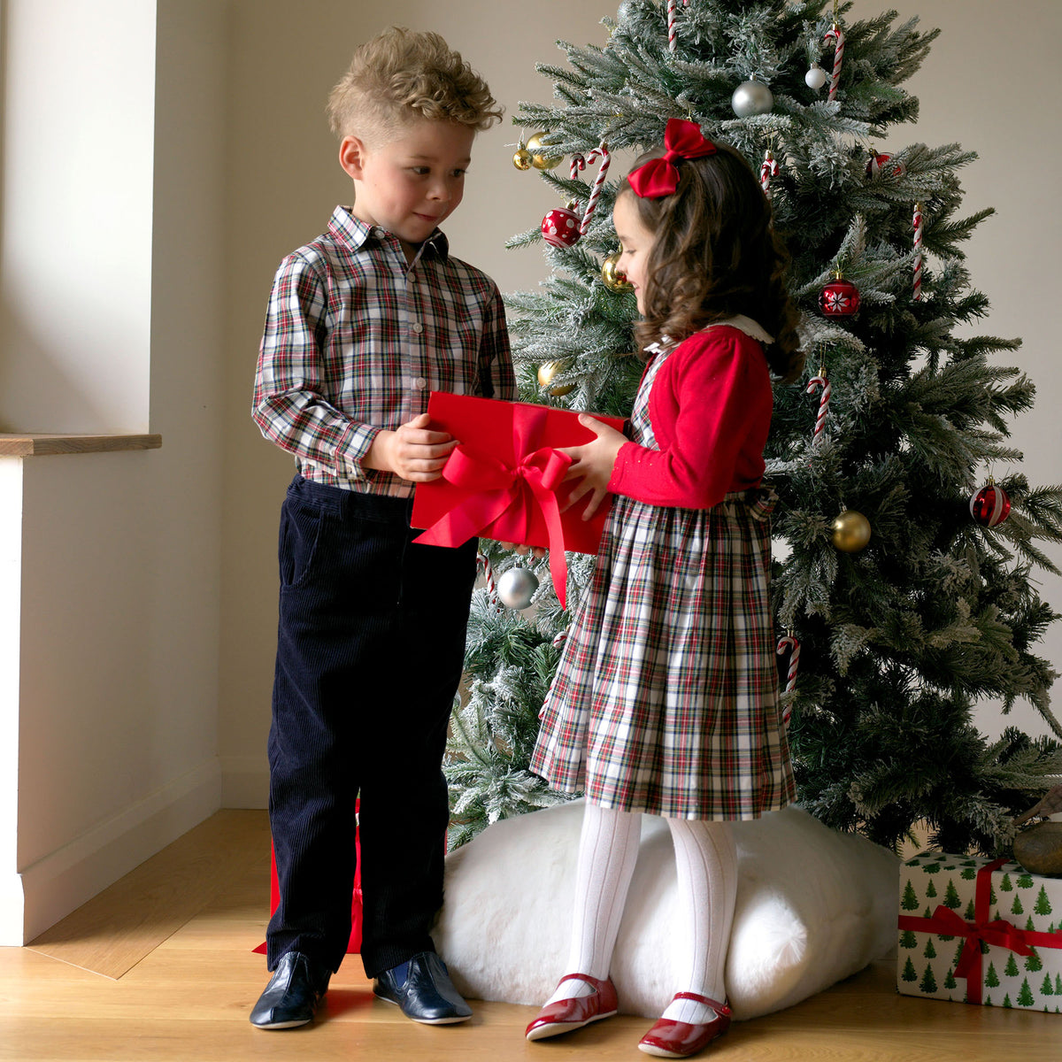 Ivory Tartan Frill Front Dress