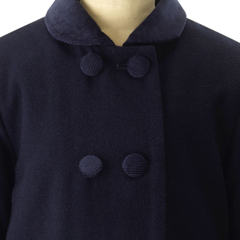 Navy Velvet Trim Dress Coat