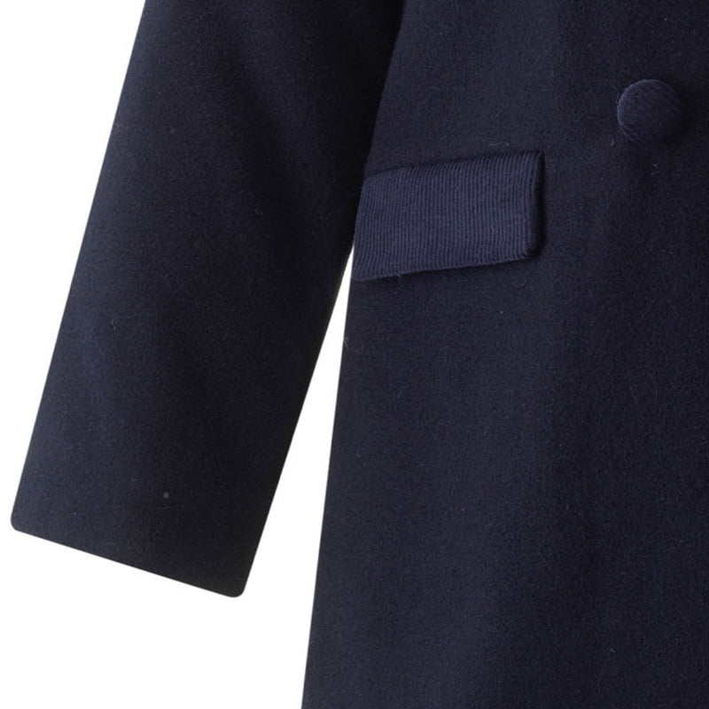 Navy Velvet Trim Dress Coat