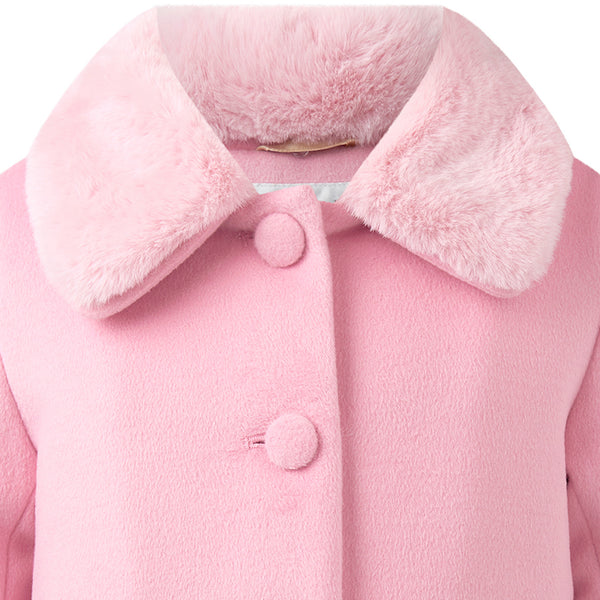 Pink Faux Fur Collar Coat