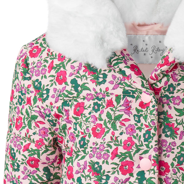 Pink Floral Hooded Puffer Jacket