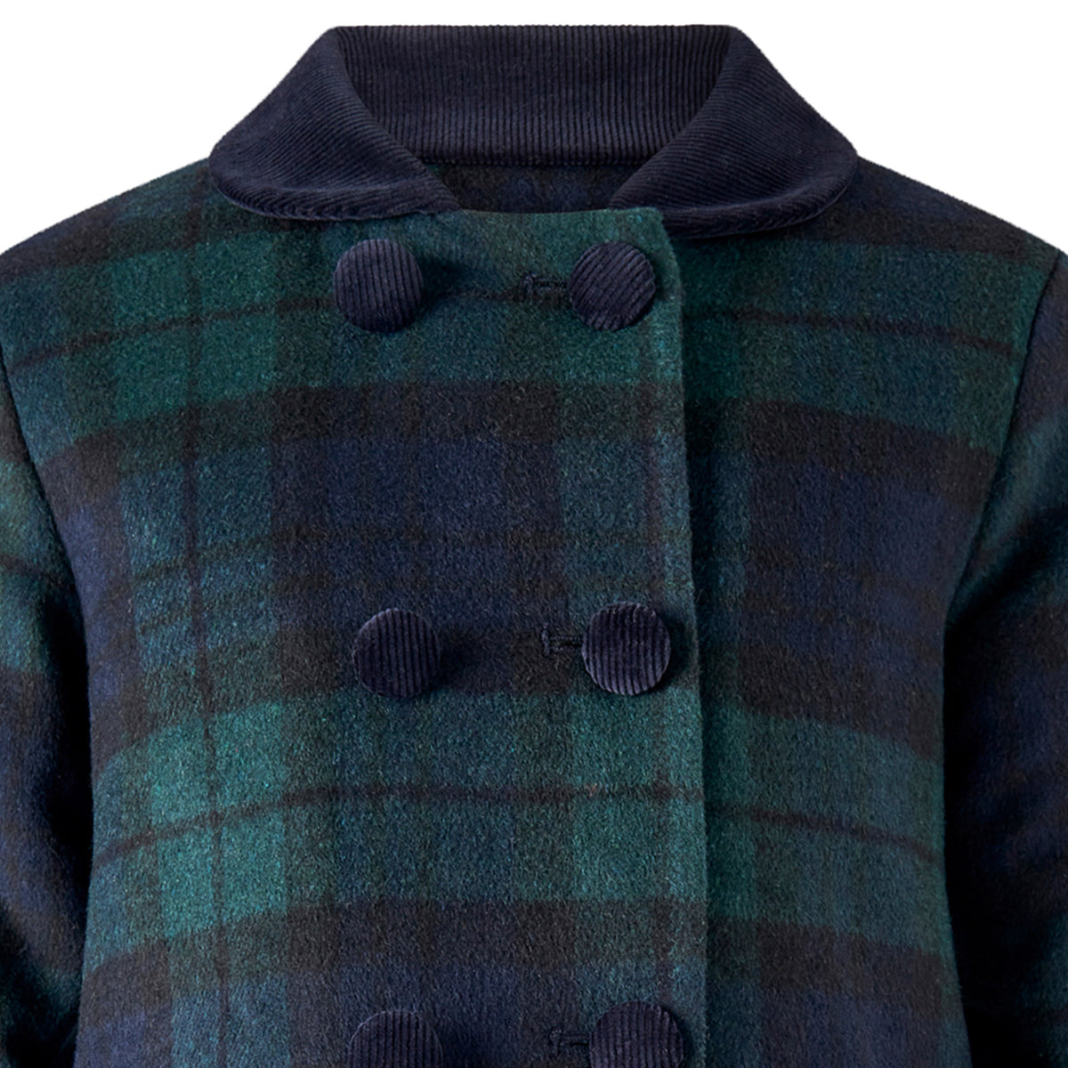 Navy Blackwatch Velvet Trim Coat