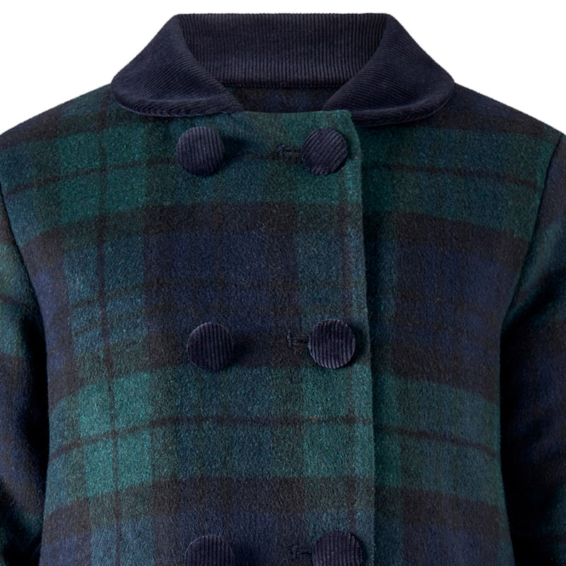 Navy Blackwatch Velvet Trim Coat