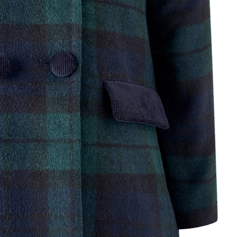 Navy Blackwatch Velvet Trim Coat