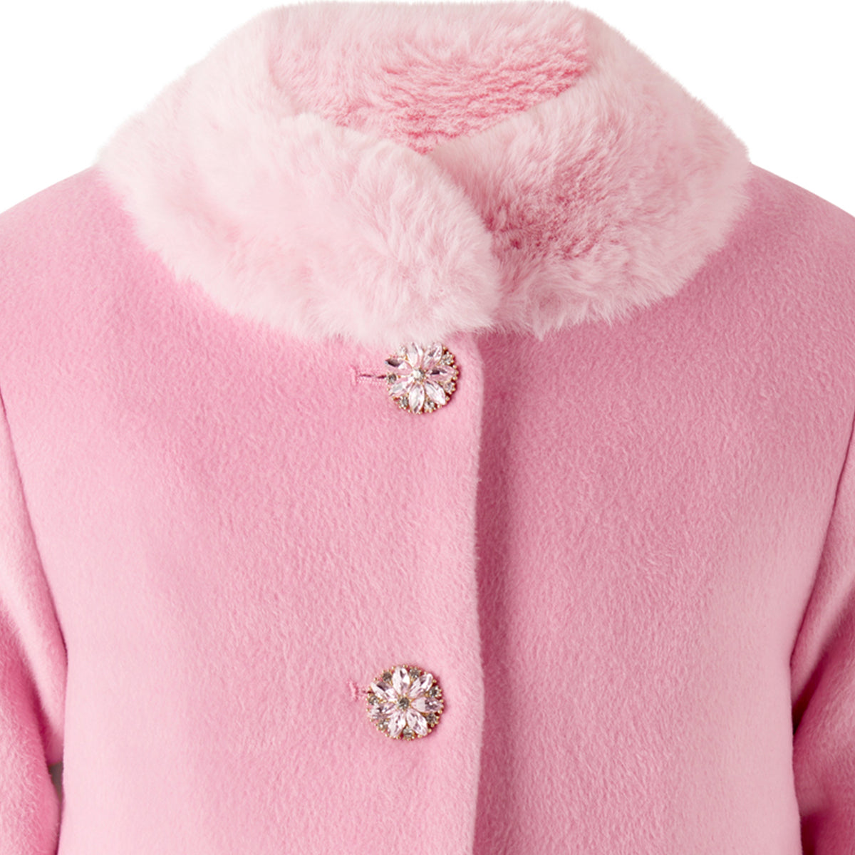 Pink Sparkle Button Faux Fur Dress Coat