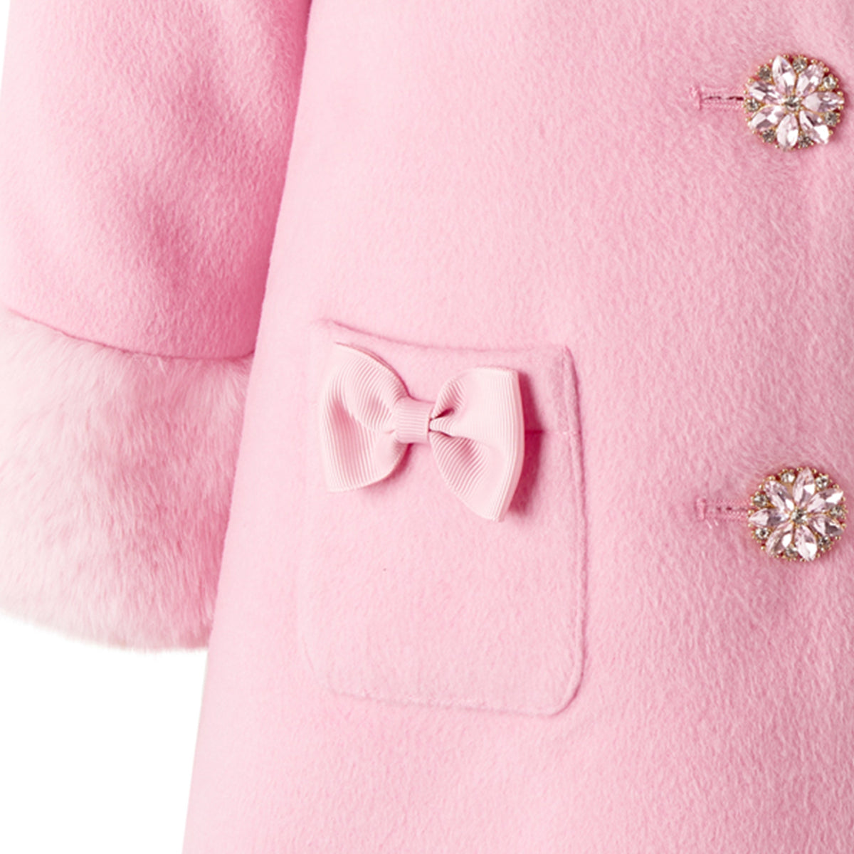 Pink Sparkle Button Faux Fur Dress Coat