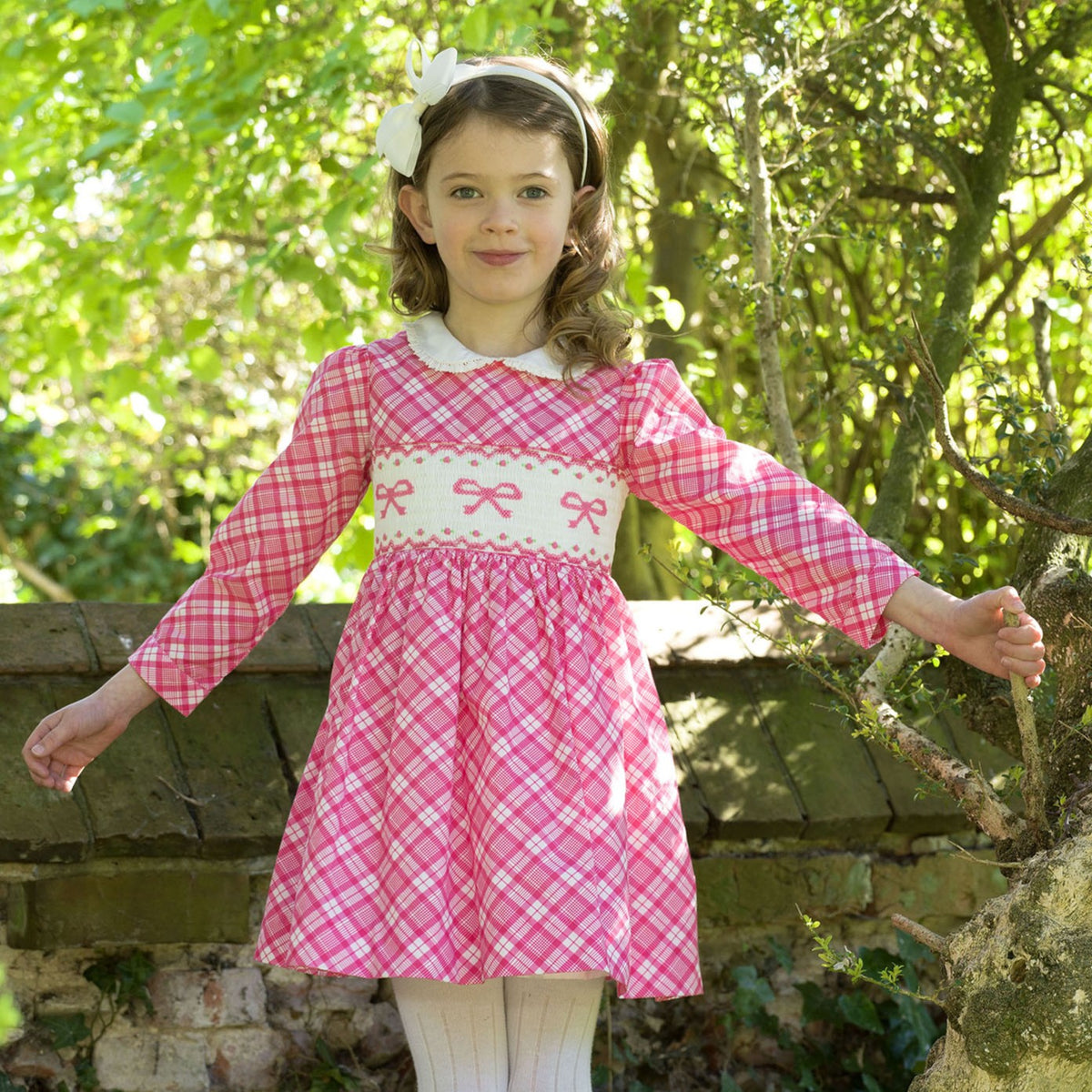 Bow Smocked Check Dress