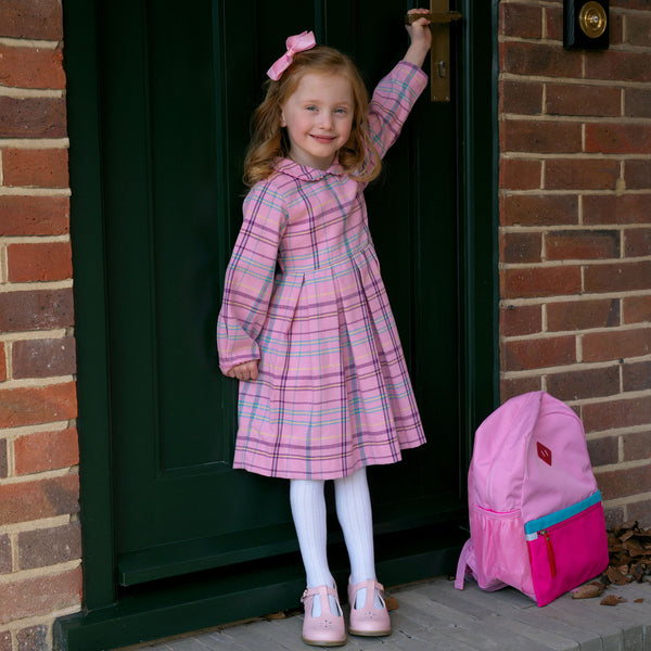 Pink Check Pleated Dress