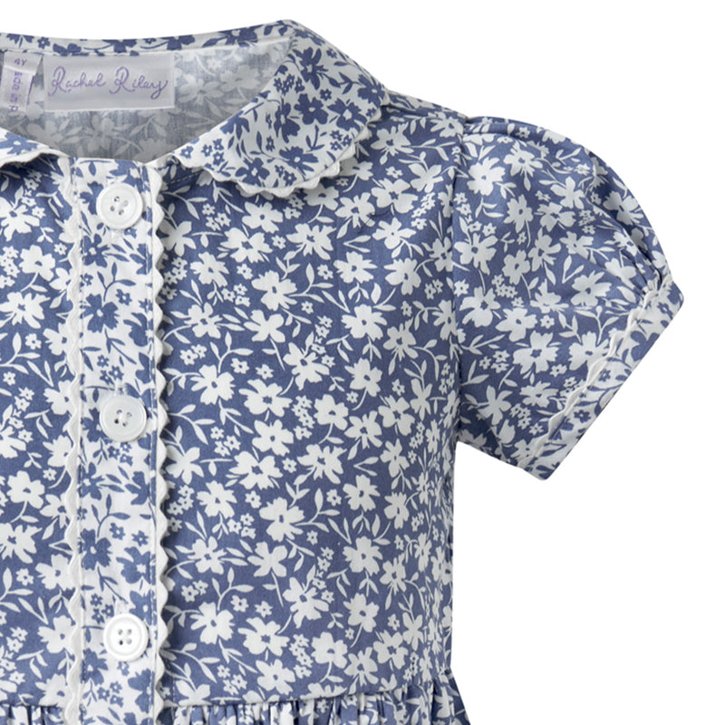 Blue Floral Button-front Dress