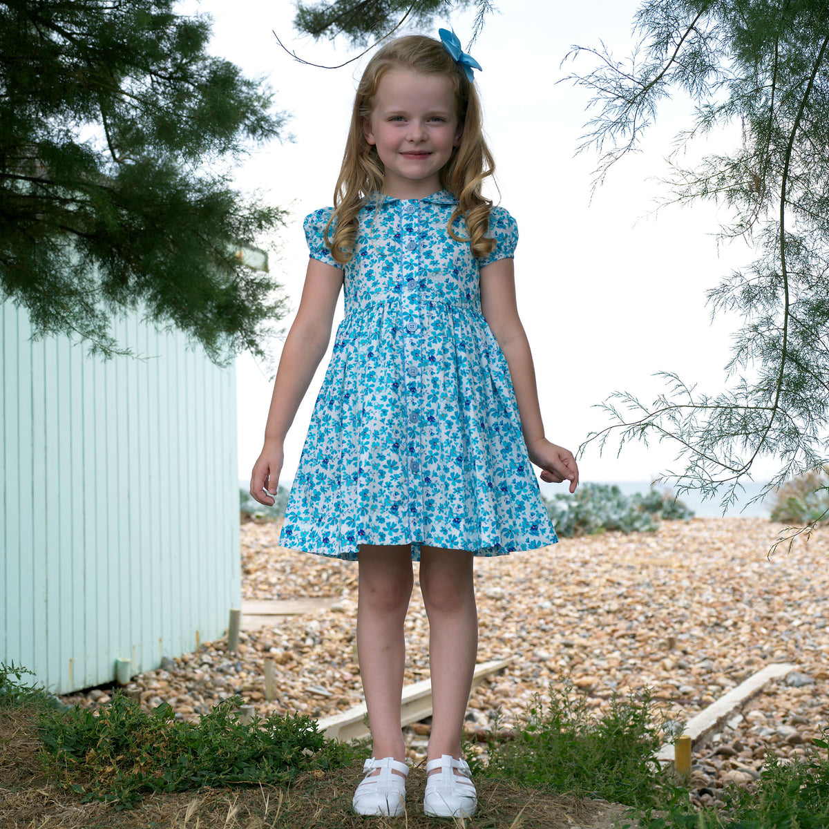 Blue Floral Button Front Dress