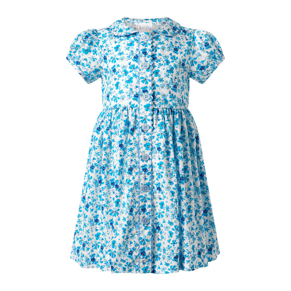 Blue Floral Button Front Dress
