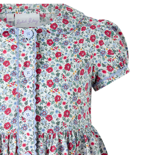 Blue Floral Button-front Dress