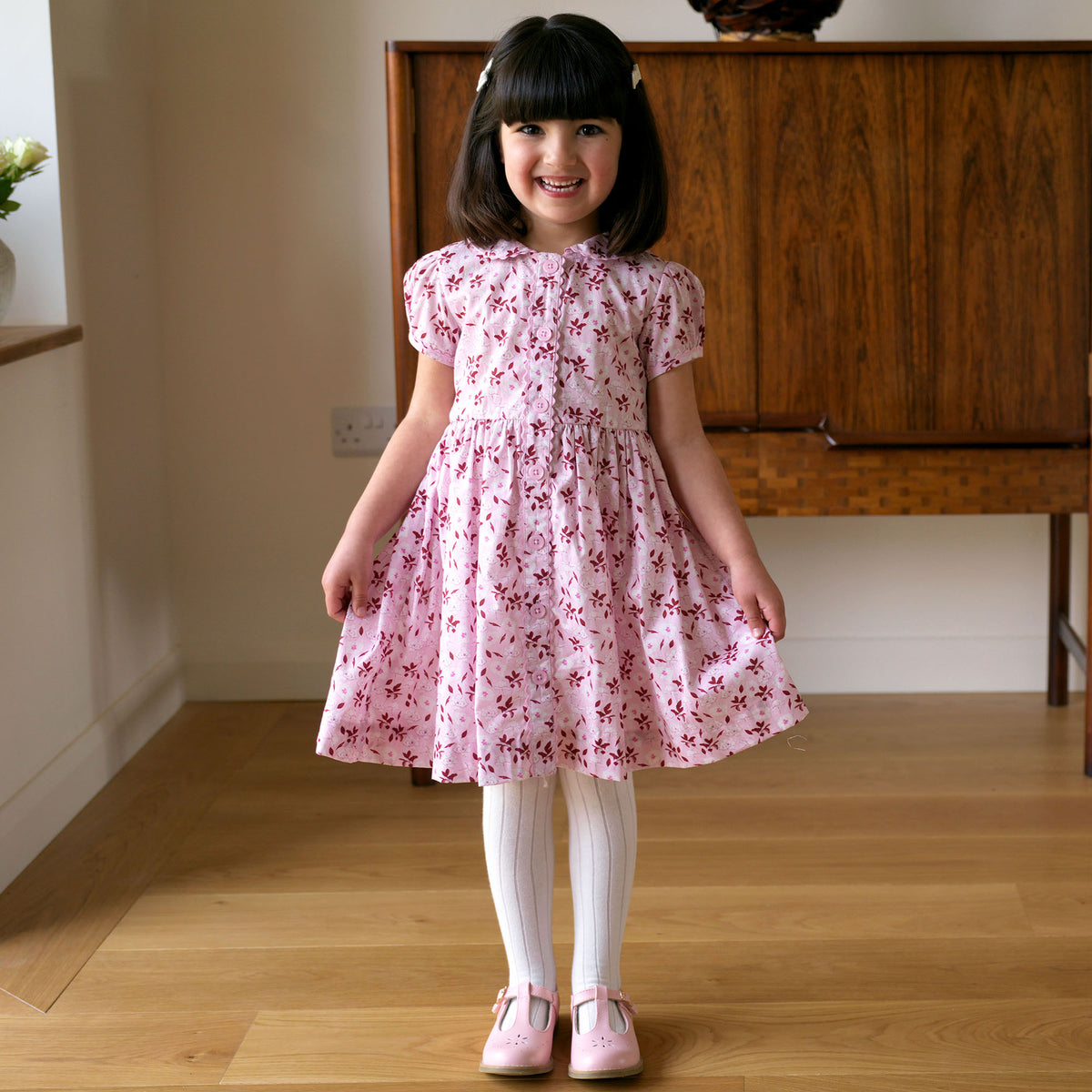 Pink Floral Button-front Dress