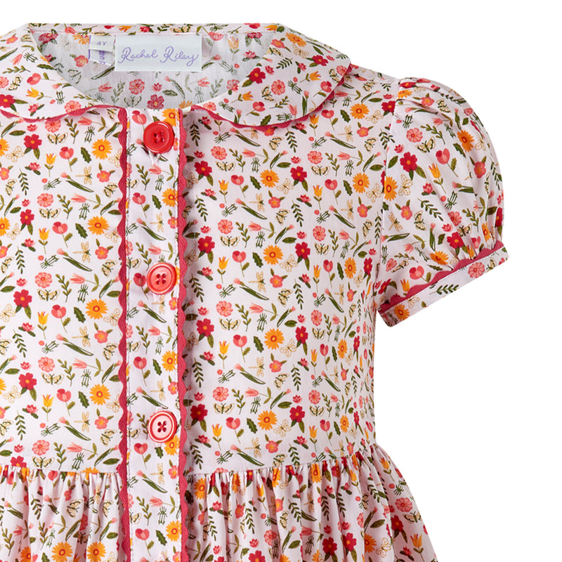 Pink Floral Butterfly Button-front Dress