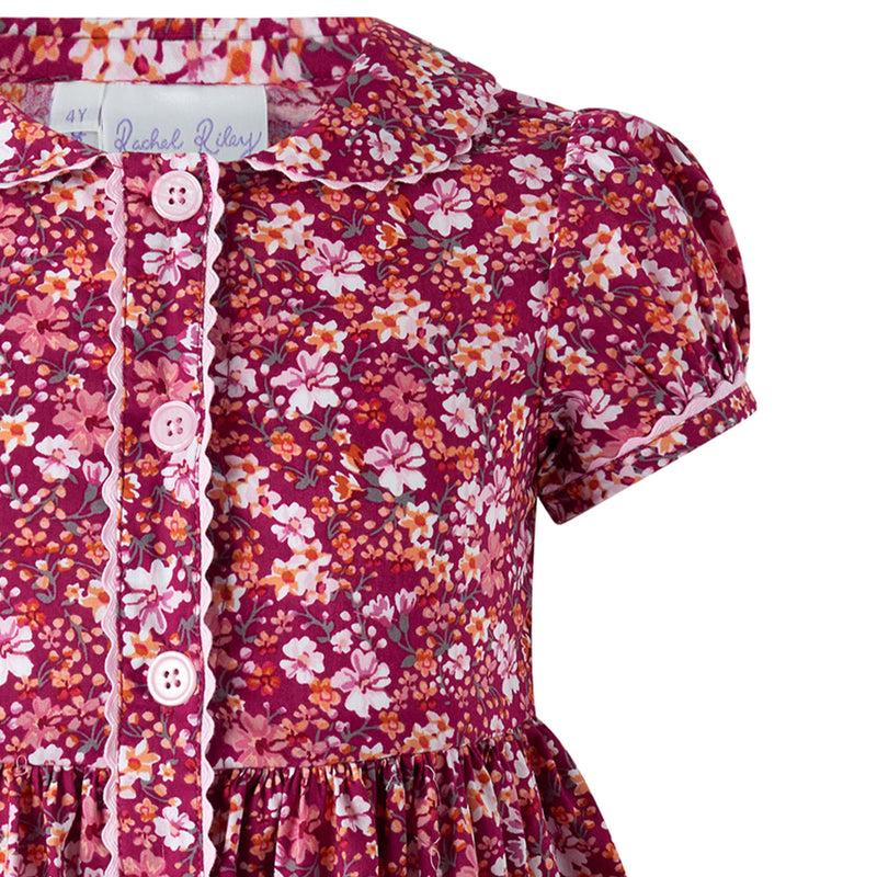 Red Floral Bloom Button-front Dress