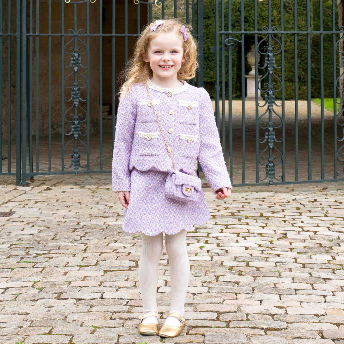 Purple Tweed Scalloped Skirt Set