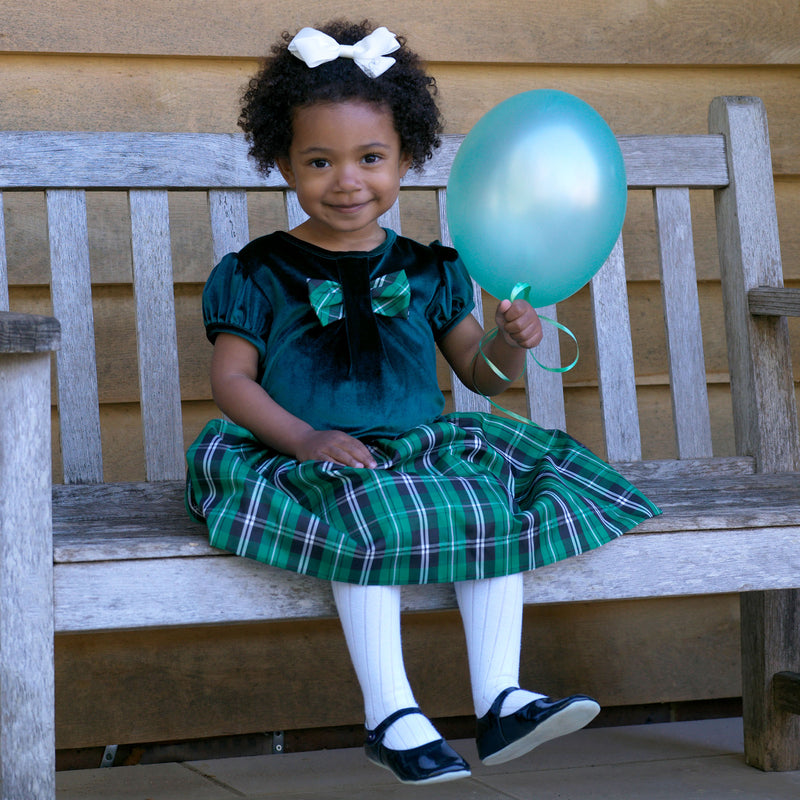 Green Velvet Check Party Dress