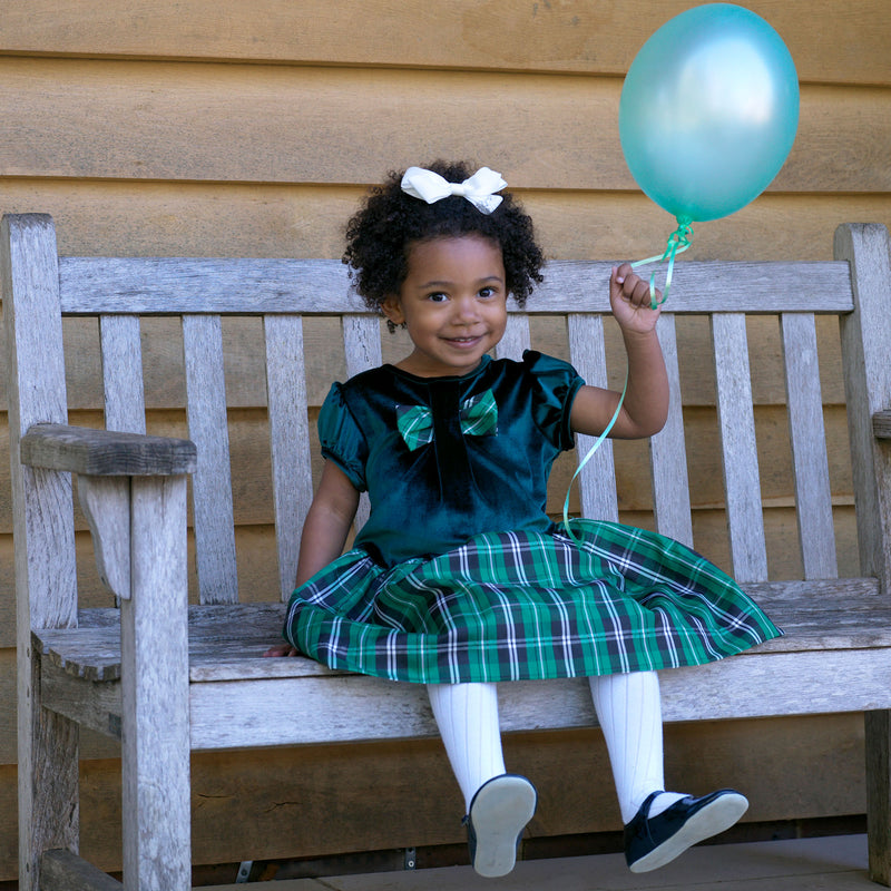 Green Velvet Check Party Dress