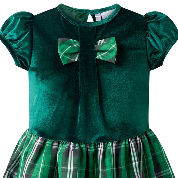 Green Velvet Check Party Dress