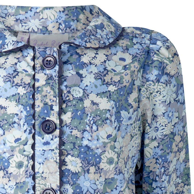 Blue Floral LS Button-front Dress