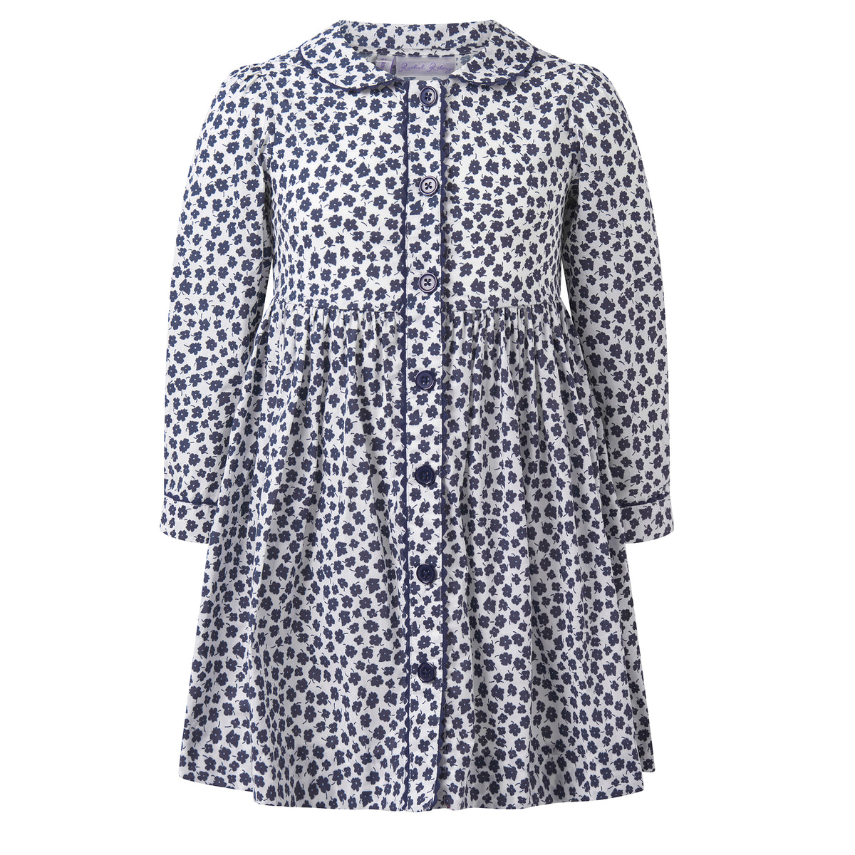 Navy Floral LS Button-front Dress
