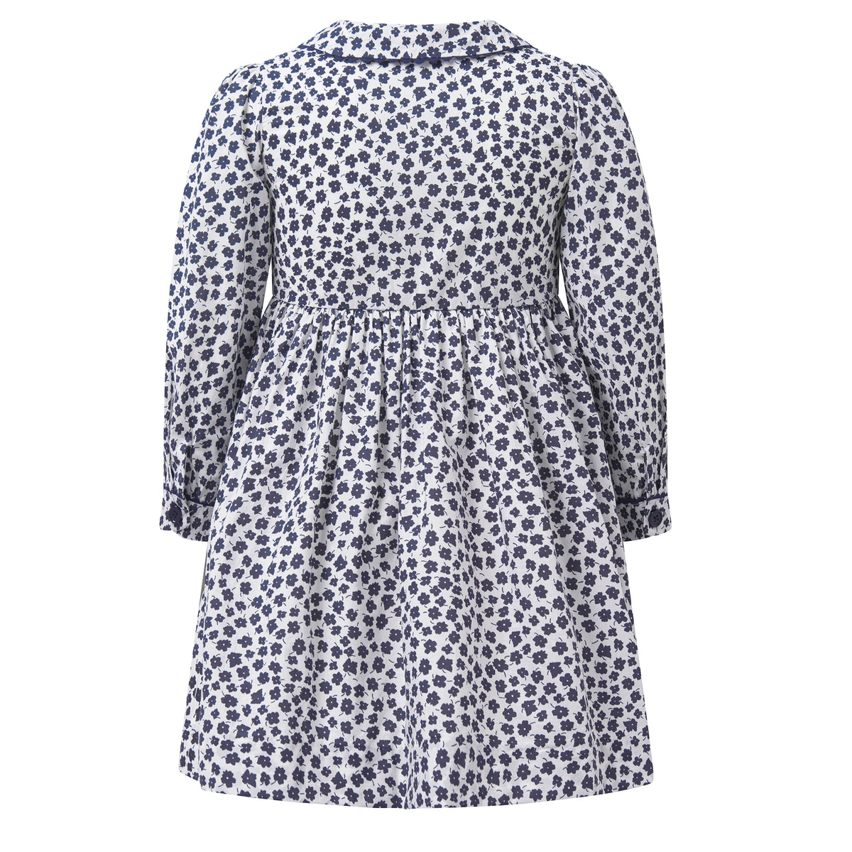 Navy Floral LS Button-front Dress
