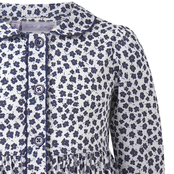 Navy Floral LS Button-front Dress