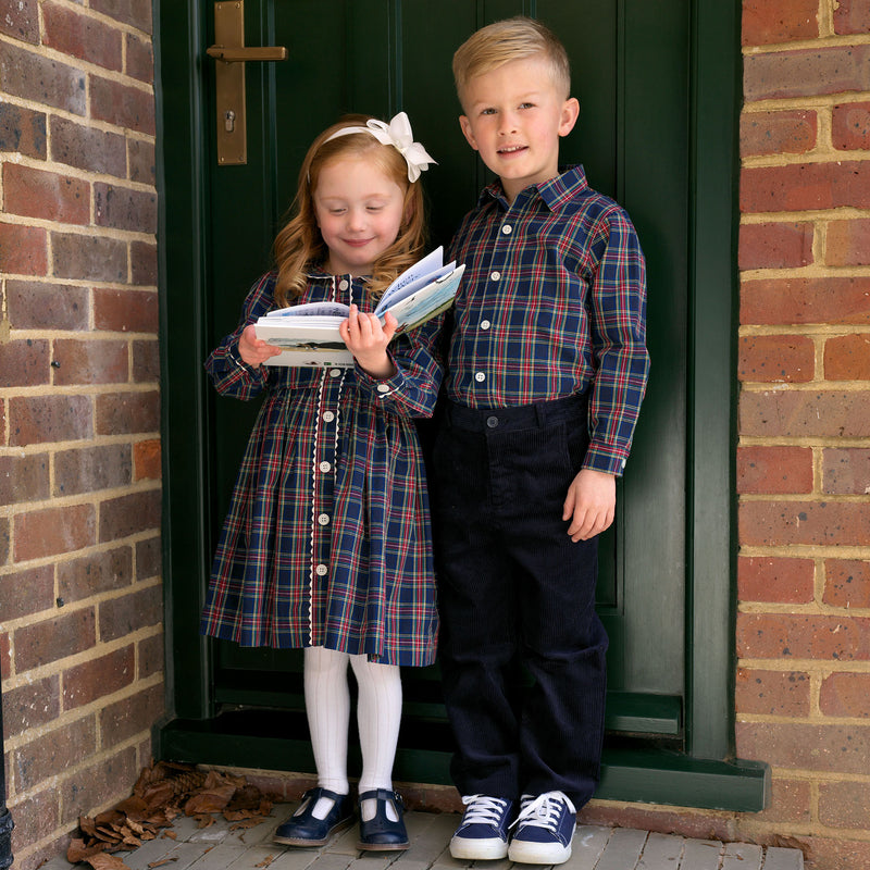 Tartan LS Button-front Dress