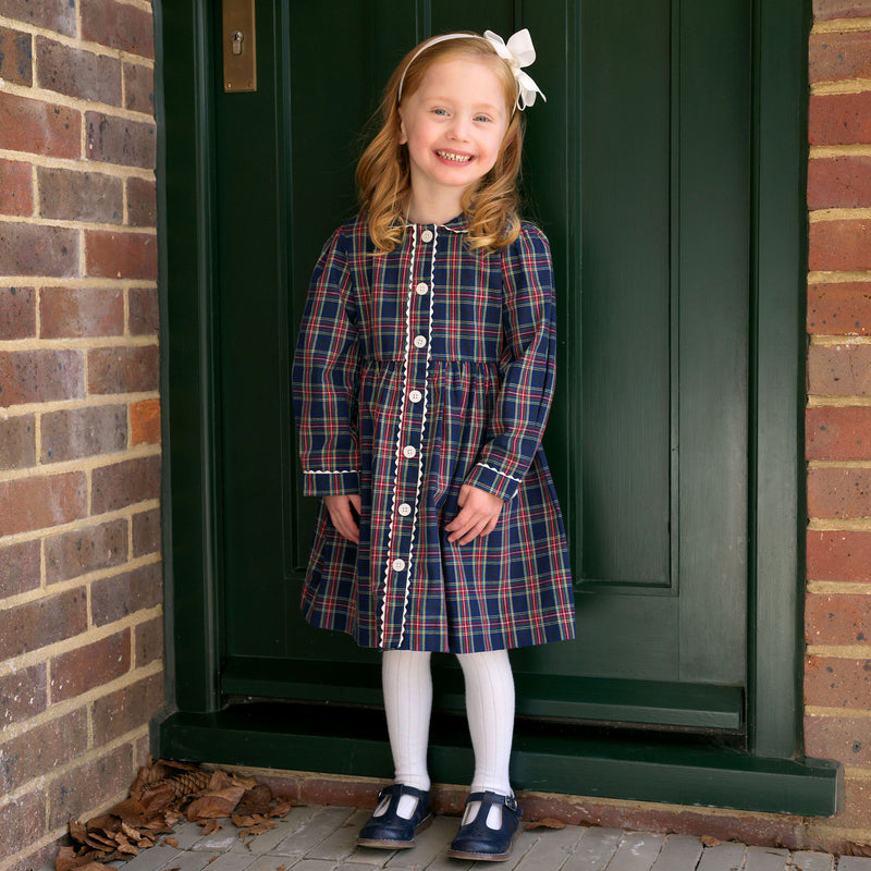 Tartan LS Button-front Dress