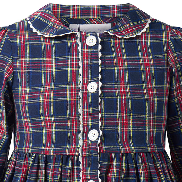 Navy Tartan LS Button-front Dress