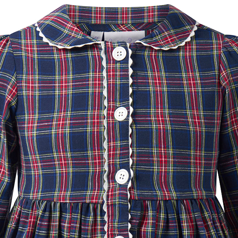 Navy Tartan LS Button-front Dress
